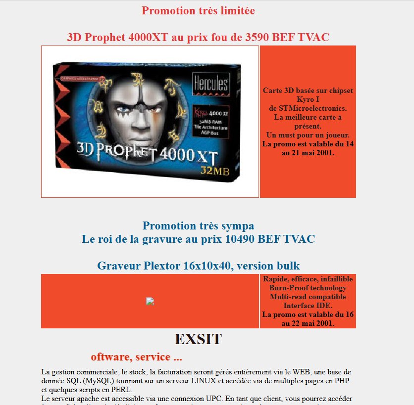 Le site web d'ExsIT en 2001, archivé par la Wayback Machine